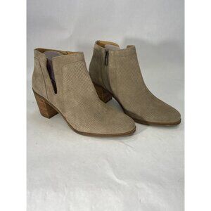 Lucky Brand Womens 8.5M Tan Textured Leather Upper Ankle Booties With Side Zippe